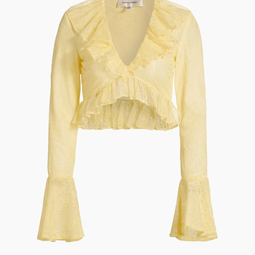 Ronny Kobo Yellow Lace Ruffle Blouse
